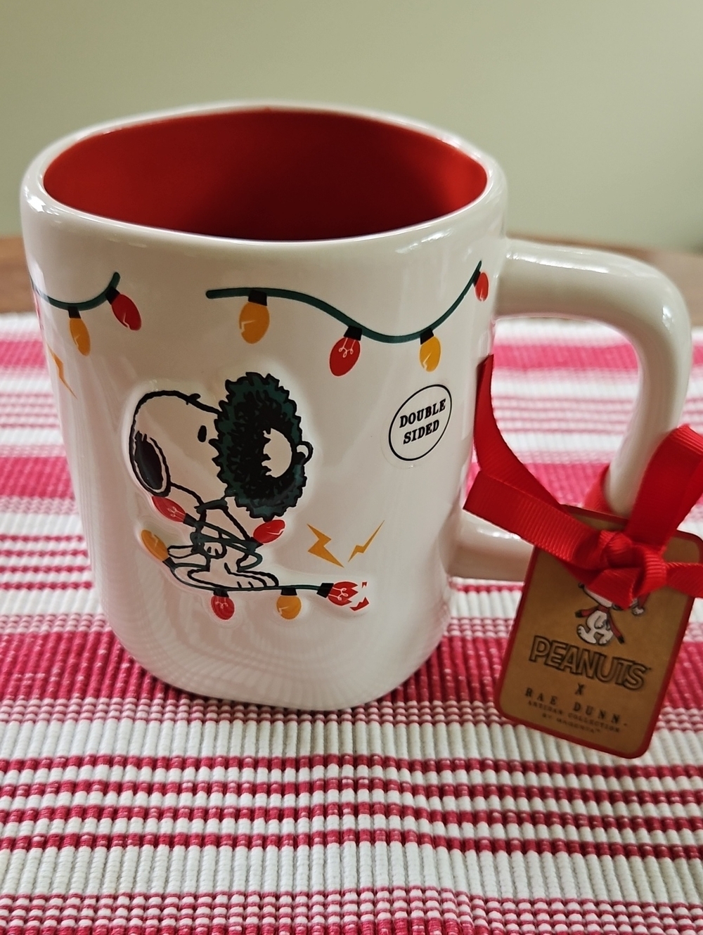 Peanuts Ceramic Mug with Red Interior and Holiday Lights